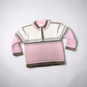 Hannah Anderson Fair Isle Nordic Pink 1/4 Zip Sweater 6-12 Months